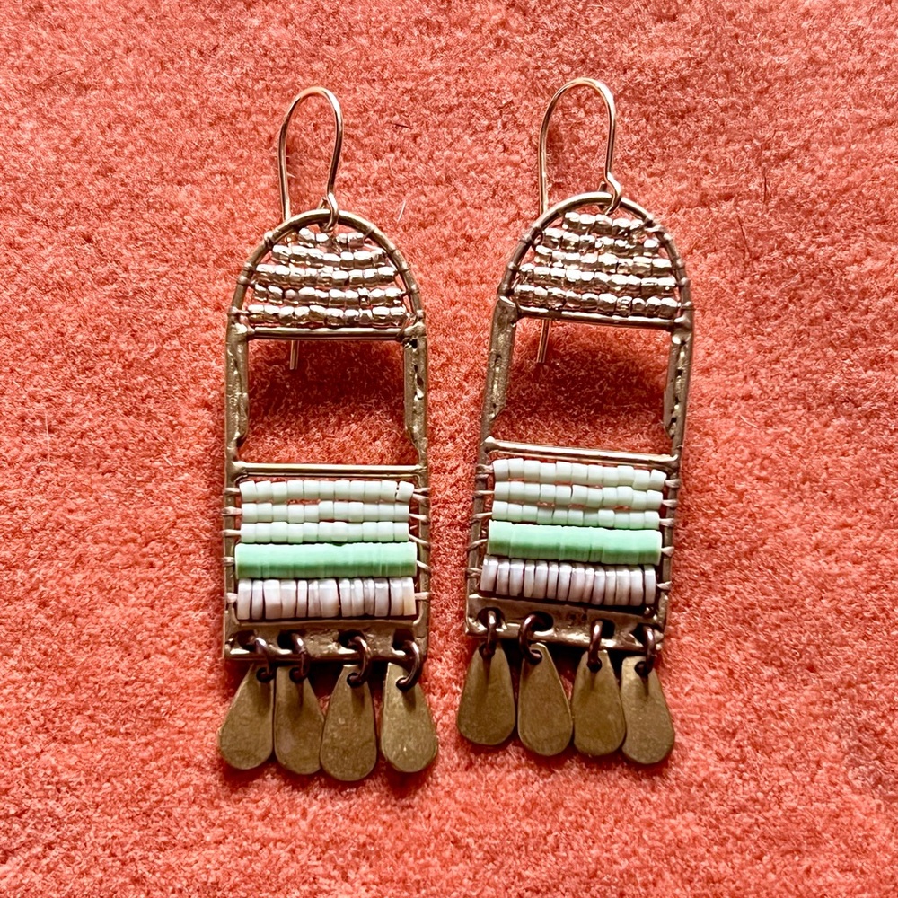 Alchemilla Brass Green Beaded Chandelier Earrings